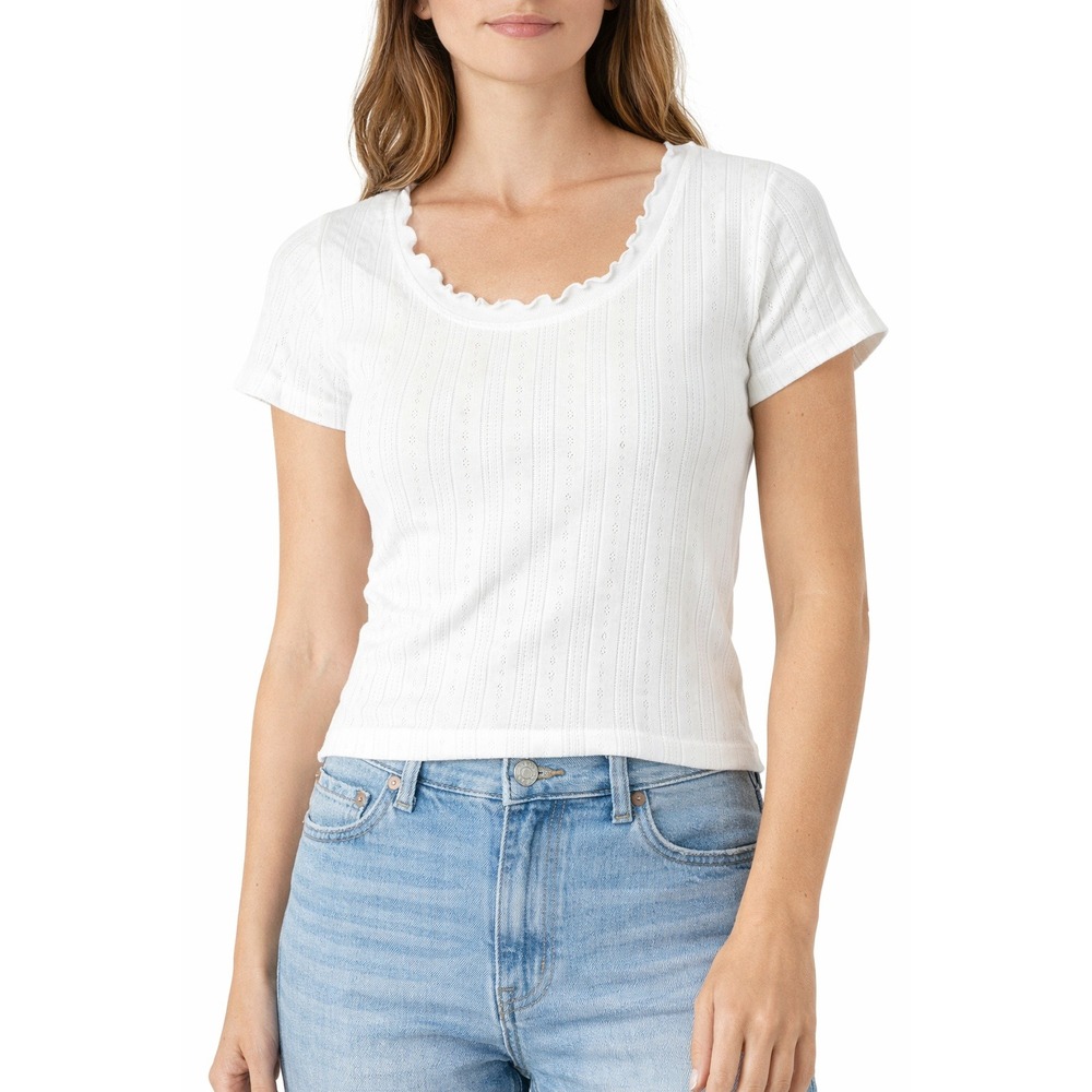 TOPSHOP White‎ Ruffle Neckline Ribbed Textured Knit Top NWT XS 0-2